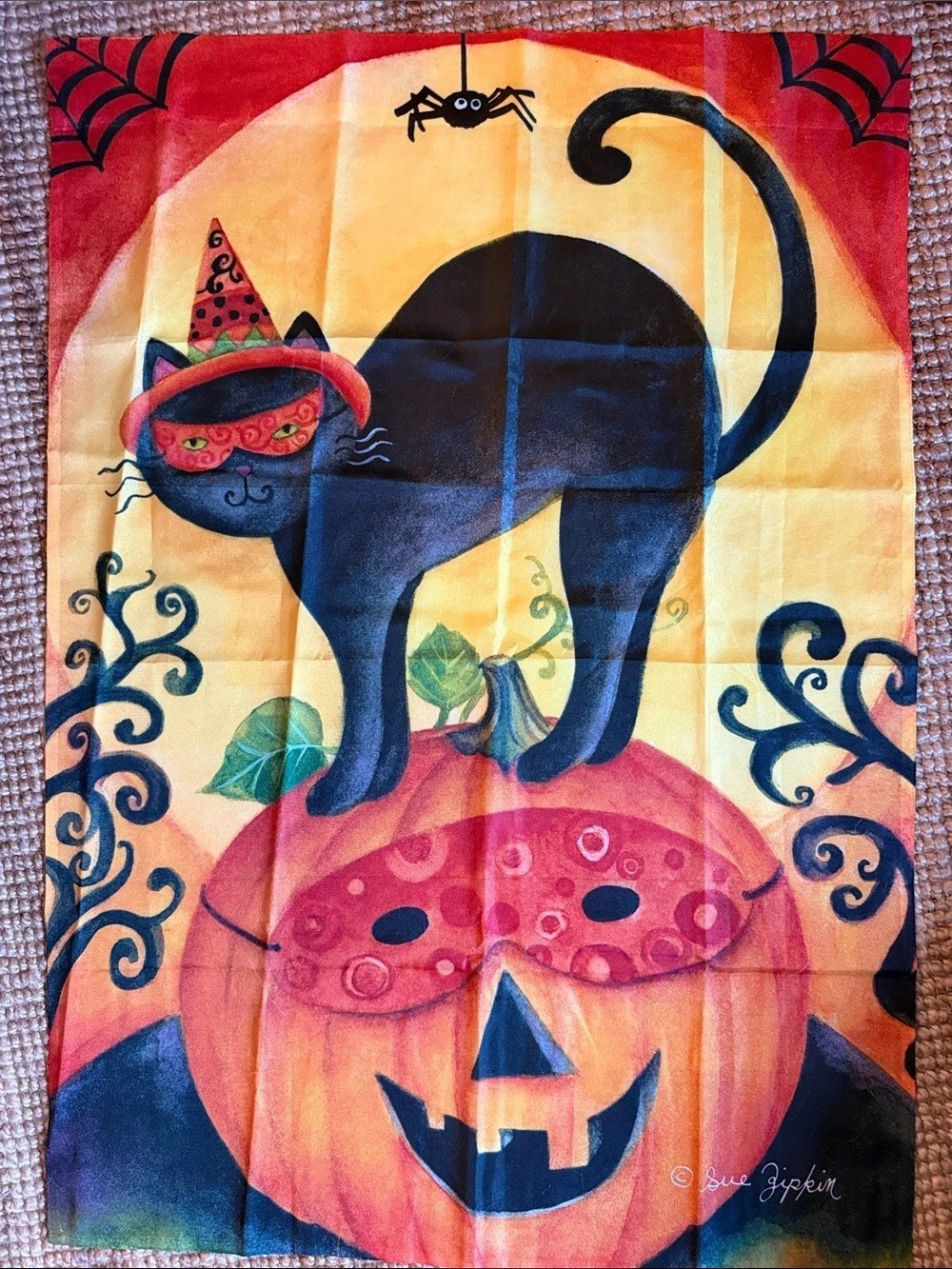 Briarwood Lane Black Cat & Pumpkin House Flag Halloween House Flag Orange Black